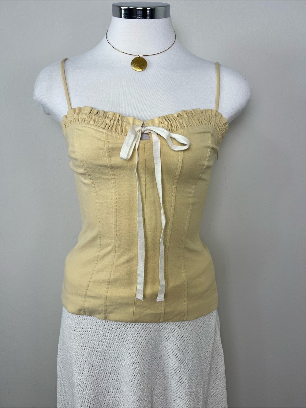 Zara NWT Butter Yellow Corset Cami Top XS Sweetheart Neck Tie Front - Picture 4 of 10